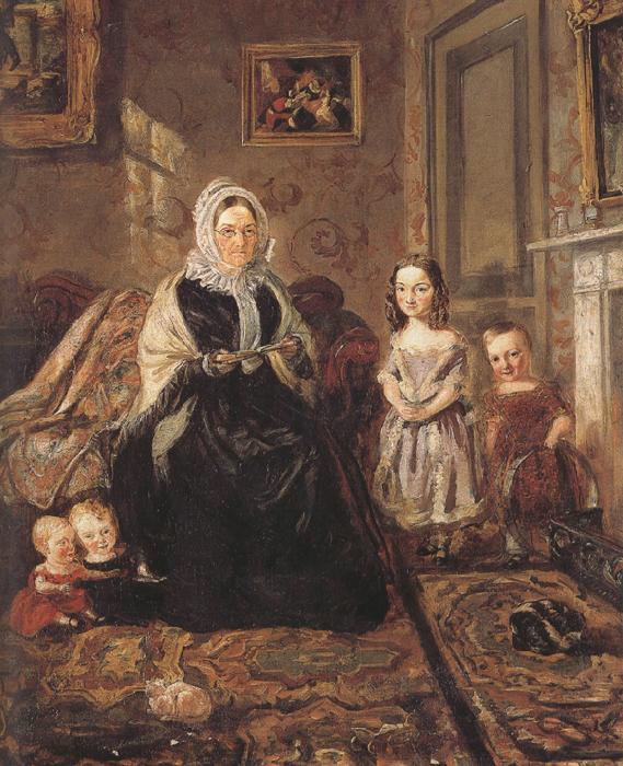 william holman hunt,o.m.,r.w.s Group Portrait of Mrs Davies,of Wormbridge Court,Hereford with Four of her Clark (mk37) Sweden oil painting art